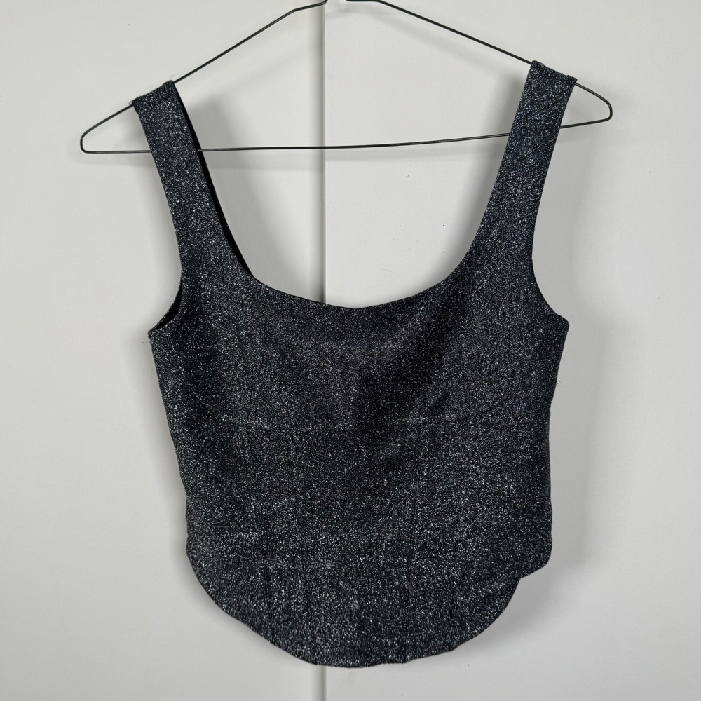 Karma Koma Eliot Top Silver Metallic Corset Style Shimmer Crop Toph M